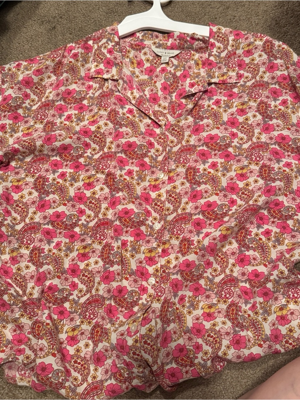 Lucky Brand Floral Button-Down Top in Pink & White Like New small